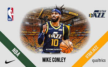 Mike Conley, Utah Jazz, American Basketball Player, NBA, portrait, USA, basketball, Vivint Arena, Utah Jazz logo HD wallpaper