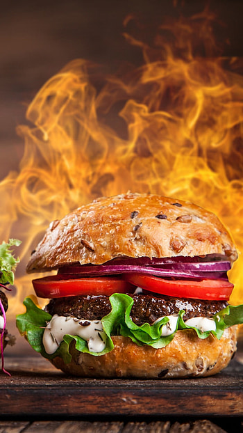 Burgers on Fire, Hamburgers HD phone wallpaper