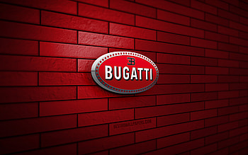 Bugatti 3D logo, , purple brickwall, creative, cars brands, Bugatti logo, 3D art, Bugatti HD wallpaper