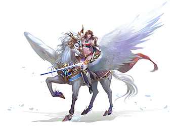 Fantasy girl and pegasus, wings, horse, white, fantasy, game, girl, luminos, pegasus HD wallpaper