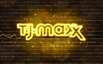 TJ Maxx yellow logo, , yellow brickwall, TJ Maxx logo, brands, TJ Maxx neon logo, TJ Maxx HD wallpaper