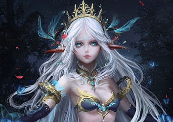 Forest elf, blue, horns, fantasy, girl, luminos, elf HD wallpaper