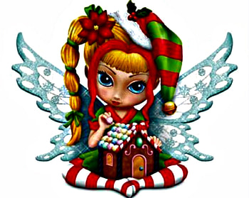 Gingerbread Fairy (for grandma_gingerbread), White, Abstract, House, Fairy, Gingerbread, Red, Wings, Fantasy HD wallpaper