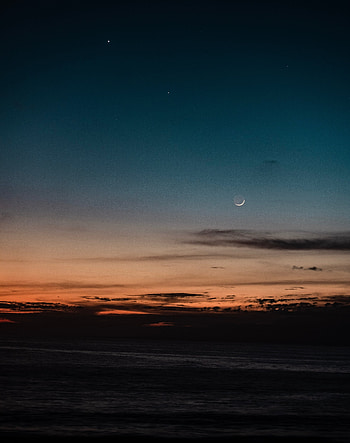 Evening, silhouette, sky, nature, moon HD phone wallpaper