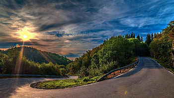 Nature, Sunset, Road, Serpentine HD wallpaper