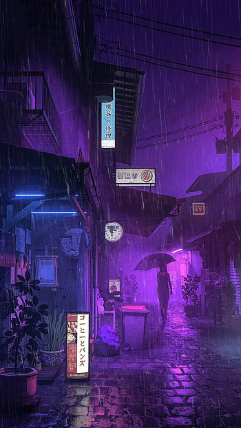 Purple Rain, Japan City Anime HD phone wallpaper