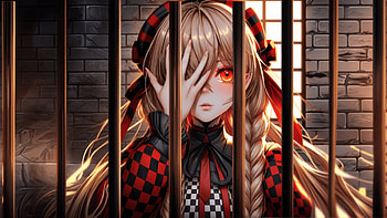 Dark Prisoner: Blonde Anime Girl with Fiery Red Eyes, prison, blonde, dark, Anime, red eyes, dark anime HD wallpaper