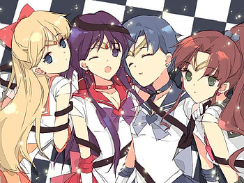 Sailors Ribbon, blue, black, sailor venus, sailor mercury, venus, checkered, white, ribbon, jupiter, senshi, sailor mars, mars, orange, sailor jupiter, sailor, sailor moon, green, red, mercury HD wallpaper