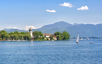 Lake Chiemsee, Germany, mountains, Germany, lake, yachts HD wallpaper