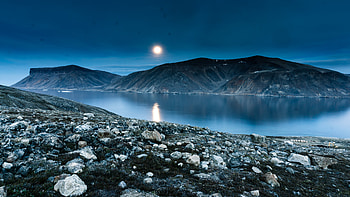 Island Mountain Rocks Reflection Night , mountains, reflection, night, rocks, nature, island HD wallpaper