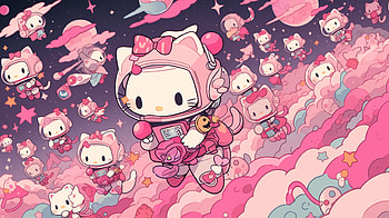 Hello Kitty as an Astronaut, Hello Kitty, sanrio, space, cute characters, pink HD wallpaper