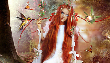 *** Fantasy girl with a birds ***, girl, nature, birds, animals HD wallpaper