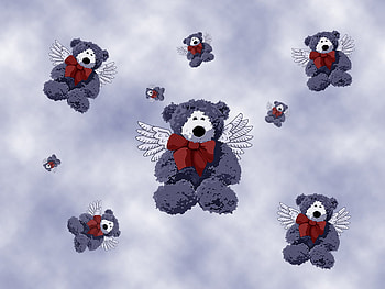Flying High, clouds, flying, sky, teddy bears HD wallpaper