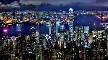 Spectacular landscape, Coastal beauty, Majestic mountains, Lively cityscape HD wallpaper