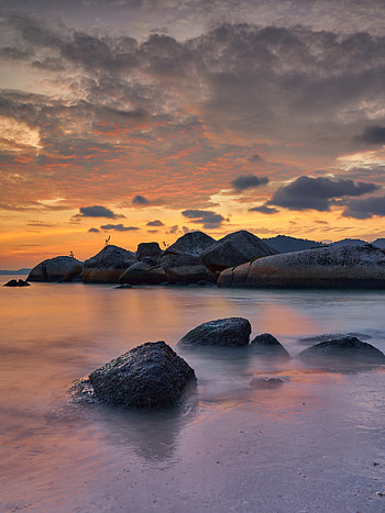 Nature, Sunset, Stones, Sky, Sea, Coast HD phone wallpaper