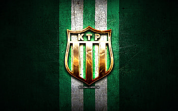 KTP FC, golden logo, Veikkausliiga, green metal background, football, finnish football club, KTP FC logo, soccer, FC KTP HD wallpaper