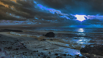 another unbelievable sunset, sea, waves, clouds, rocks, sunset, beach HD wallpaper