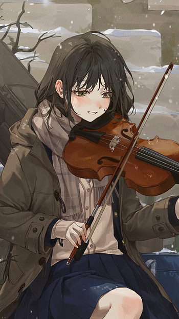 Snowbound Melody / Winter Violin Girl / Cozy Anime Violinist / Serene, Anime, girl, anime girl HD phone wallpaper