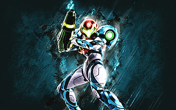 Fortnite EMMI Hunter Samus Skin, Fortnite, main characters, blue stone background, EMMI Hunter Samus, Fortnite skins, EMMI Hunter Samus Skin, EMMI Hunter Samus Fortnite, Fortnite characters HD wallpaper