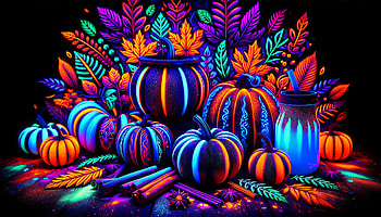 Neon Glow Autumn Pumpkins, pumpkin spice, pumpkin, neon, fall decor, halloween HD wallpaper