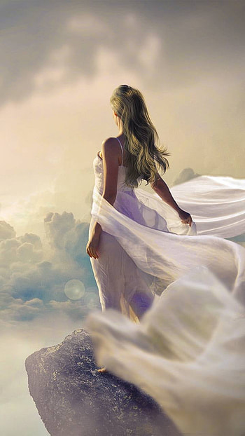 In the Clouds, cloud, fantasy, woman HD phone wallpaper
