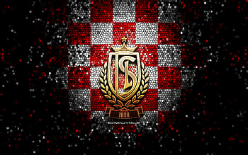 Royal Standard Liege, glitter logo, Jupiler Pro League, black white checkered background, soccer, belgian football club, Standard Liege logo, mosaic art, football, Standard Liege FC HD wallpaper