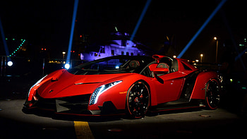 Lamborghini Veneno, Roadster edition, Red accents, Sports car HD wallpaper