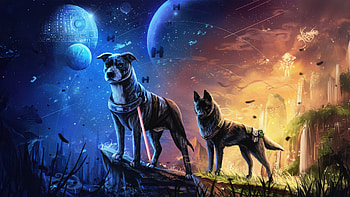 Galactic Dogs Of The Universe, dogs, artwork, art, digital-art, artist HD wallpaper