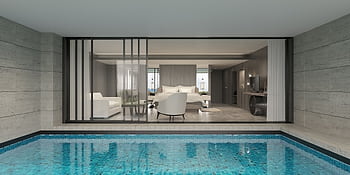 Modern luxury suite in Bodrum overlooking a serene private pool. HD wallpaper