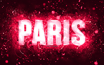 Happy Birtay Paris, , pink neon lights, Paris name, creative, Paris Happy Birtay, Paris Birtay, popular american female names, with Paris name, Paris HD wallpaper