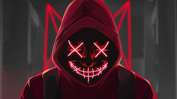 Red Mask Neon Eyes , neon, mask, hoodie, anonymus, artist, artwork, digital-art HD wallpaper