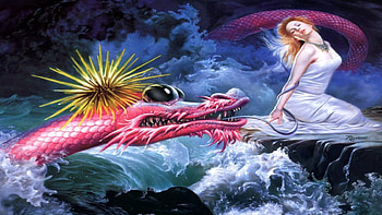 Fantasy girl with dragon, dragon, gitl, fantasy, beauty HD wallpaper