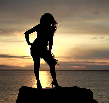SUNSET WOMAN SHADOW, shadow, siillhuette, woman, sunset, beauty HD wallpaper