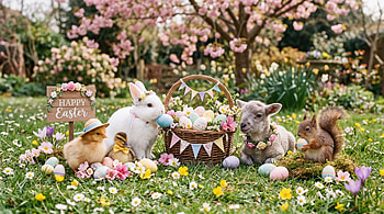 Cute Easter — Bunny & Friends, Easter, Cute Easter, Easter Bunny, Chick, Easter Egg HD wallpaper