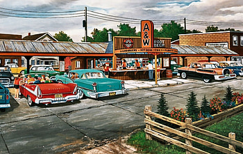 A & W Drive In F1, architecture, drive in, art, A and W, cityscape, artwork, scenery, wide screen, painting HD wallpaper