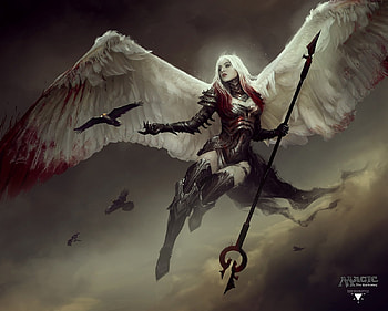 Avacyn, wings, art, fantasy, bastien lecouffe deharme, angel, girl HD wallpaper