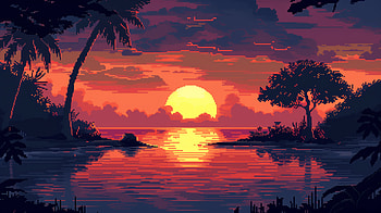 Jungle Sunset: A Stunning Pixel Art, sunset, pixel art, jungle HD wallpaper