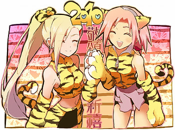 Tiger Sakura x Ino, tiger, ninja, yaoi, ino, cute, kawaii, sakura, naruto, 2010 HD wallpaper