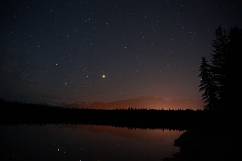 Mountains Stars Dawn Time Trees Reflection In Water, mountains, stars, reflection, trees, nature HD wallpaper