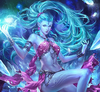 Shiva, blue, long hair, goddess, beauty, lady, abstract, magical, fantasy woman, female, sweet, spell, magic, blue hair, bikini, beautiful, woman, purple, pink, fantasy, pretty HD wallpaper