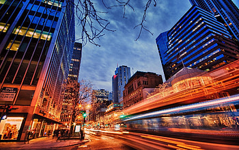 Cities, City, Skyscraper, Evening, Speed, r, Traffic Light HD wallpaper