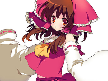 Hakurei Reimu, brunette, ribbon, girl, long hair, anime, red, bow, female HD wallpaper