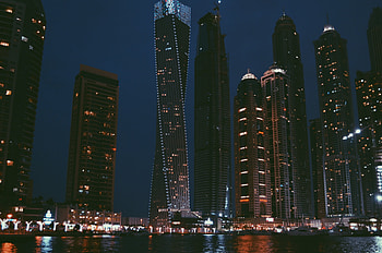 Cities, Rivers, Night City, Skyscrapers HD wallpaper