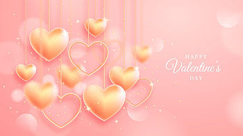 Golden Glitter Glare Heart Shapes Happy Valentine's Day Light Pink Background Valentine's Day HD wallpaper
