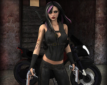 Bad To The Bone, motorcycle, guns, woman, tough, dangerous HD wallpaper