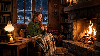Cozy Winter Hearth —, Woman, Fireplace, Blanket, Cabin HD wallpaper