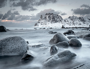 Nature, Water, Mountains, Sea, Snow, Rocks, Shore, Bank HD wallpaper