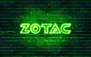 Zotac green logo, , green brickwall, Zotac logo, brands, Zotac neon logo, Zotac HD wallpaper