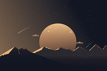 Moonlight, mountains, silhouette, night, minimal, art HD wallpaper