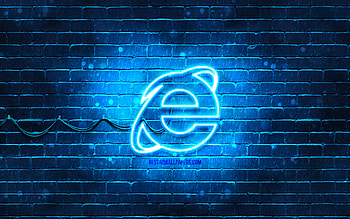 Internet Explorer blue logo, , blue brickwall, Internet Explorer logo, brands, Internet Explorer neon logo, Internet Explorer HD wallpaper